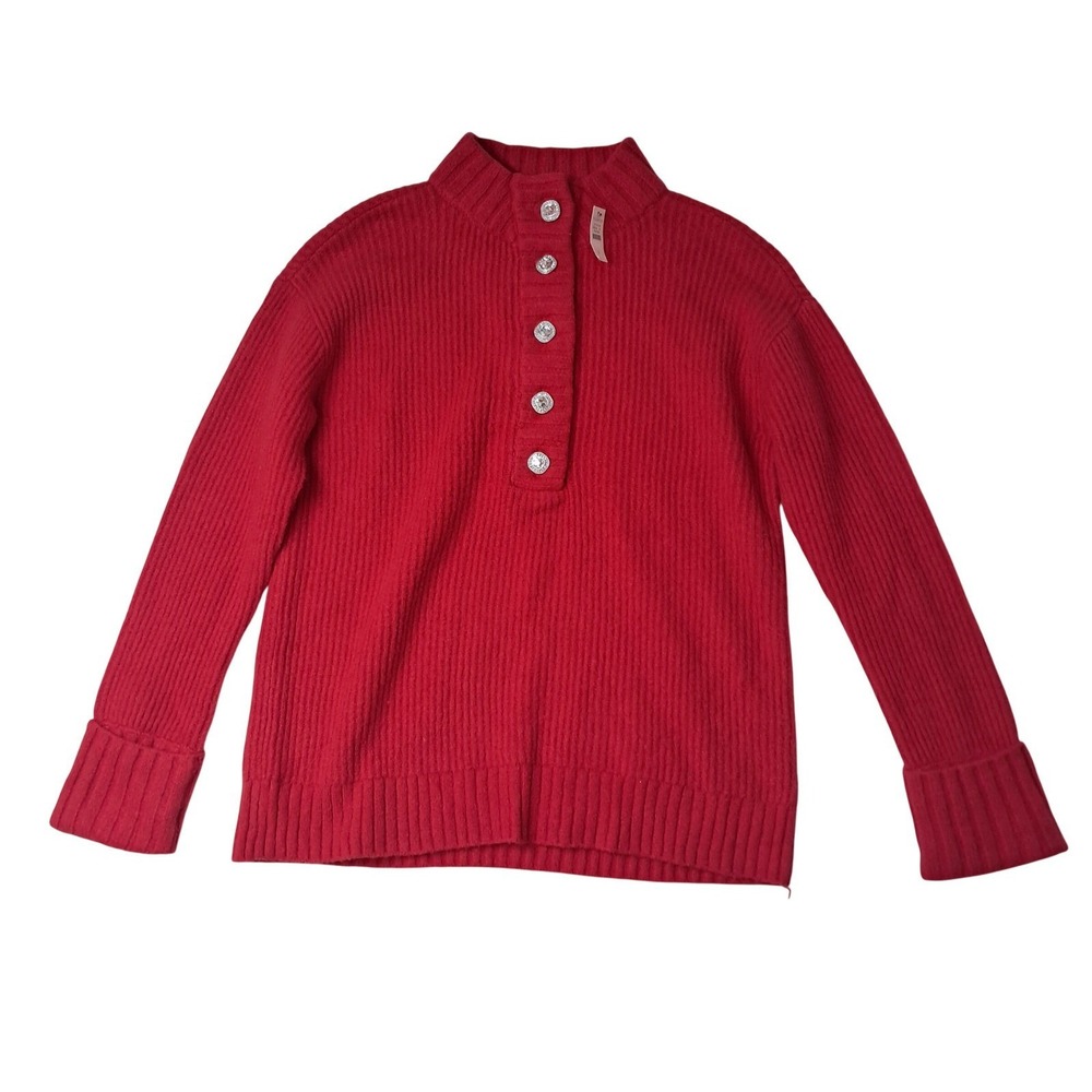 NWT Talbots Jewel Button Henley Pullover Sweater Womens Small Red Christmas